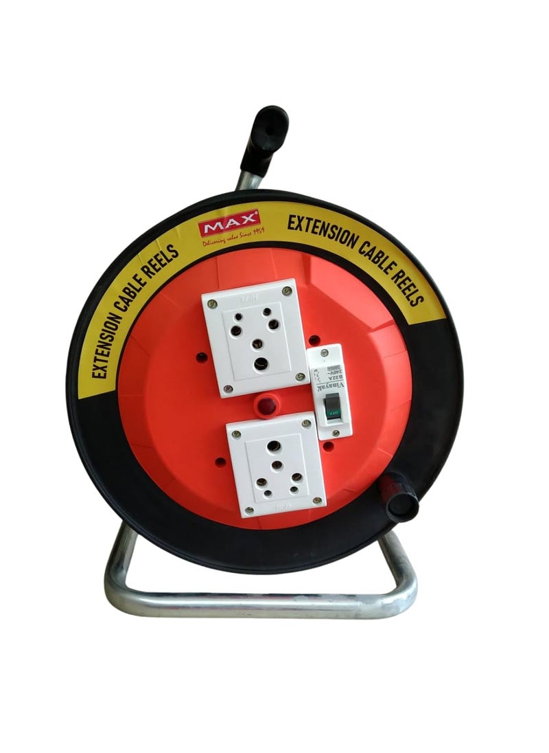 Max MAX Extension Drum 25 Meter Wire (1.5MM, 3 Core Cable)|with Two Universal ISI Marked 6/16 Amps sockets|32 Amp MCB Switch and with Indicator|Cable Reel|Heavy Duty|Extension Cord Reel|  - Image 1