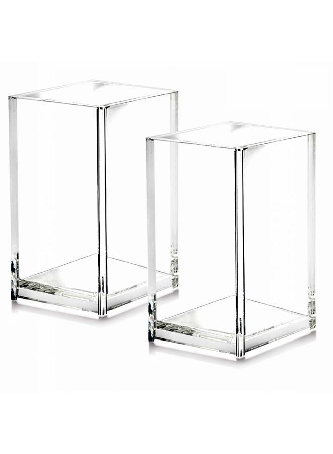 Cerpourt 2 Pack Clear Acrylic Pencil Pen Holder Cup,Desk Accessories Holder,Makeup Brush Storage Organizer,Modern Design Desktop Stationery Organizer for Office School Home Supplies,2.6x 2.6x 4 inches - Image 1