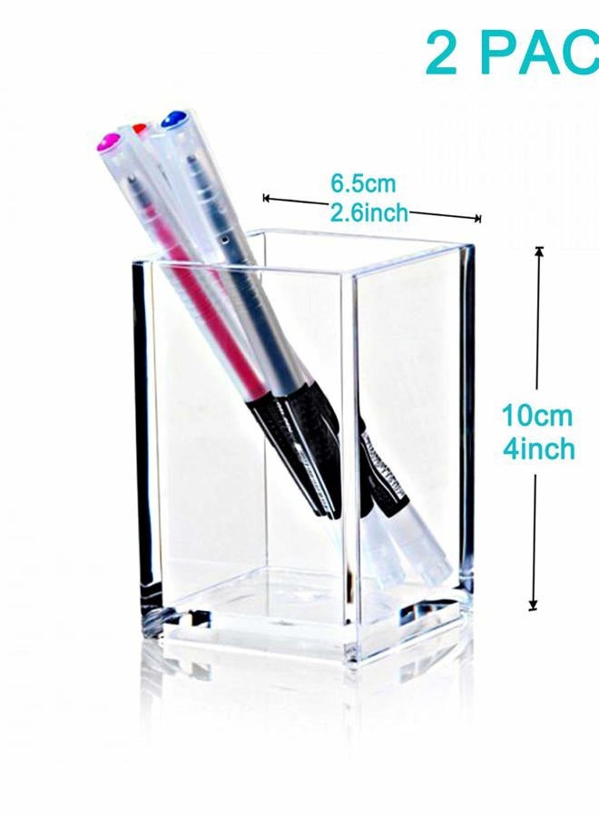 Cerpourt 2 Pack Clear Acrylic Pencil Pen Holder Cup,Desk Accessories Holder,Makeup Brush Storage Organizer,Modern Design Desktop Stationery Organizer for Office School Home Supplies,2.6x 2.6x 4 inches - Image 5