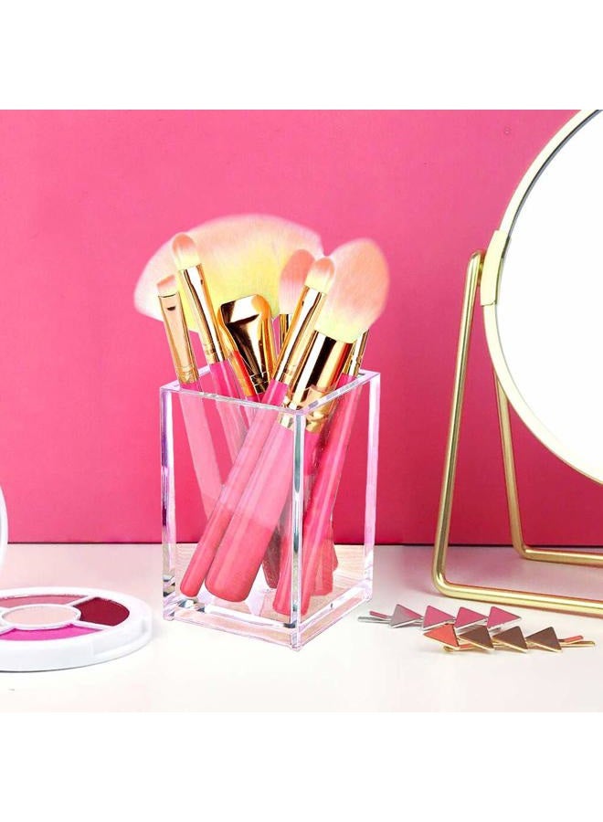 Cerpourt 2 Pack Clear Acrylic Pencil Pen Holder Cup,Desk Accessories Holder,Makeup Brush Storage Organizer,Modern Design Desktop Stationery Organizer for Office School Home Supplies,2.6x 2.6x 4 inches - Image 2