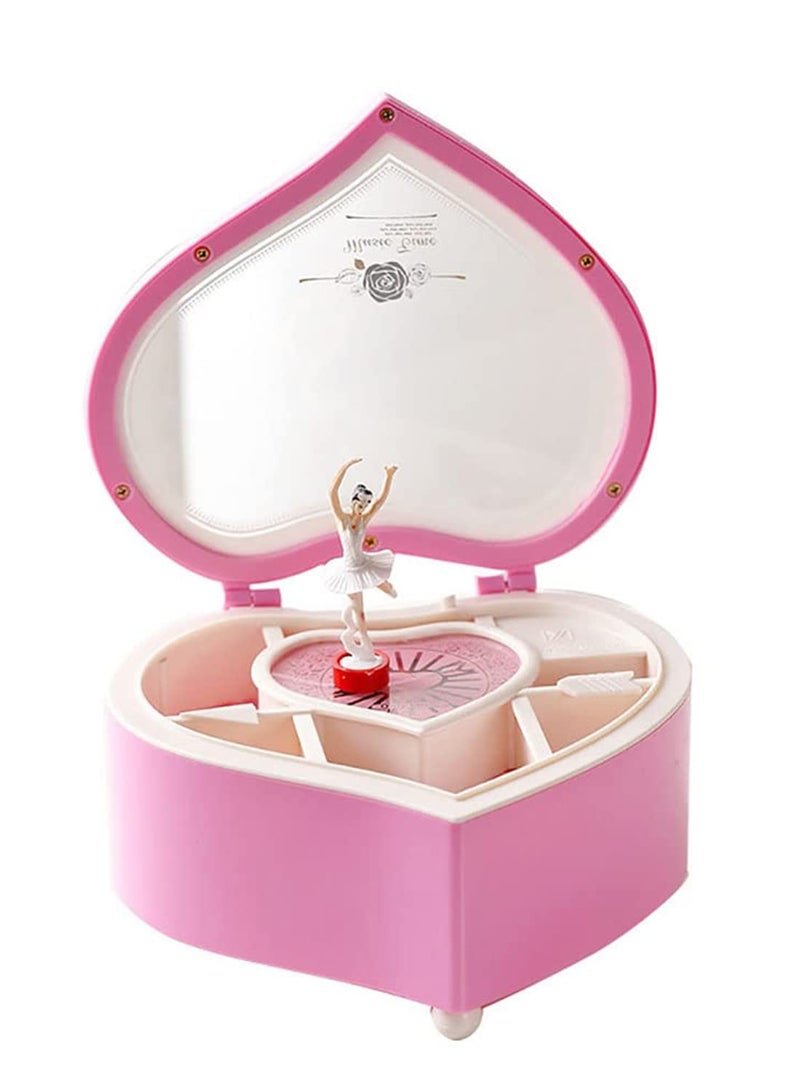 Heart Shaped Dancing Ballerina Music Box Pink Musical Jewelry Box for Girls Kids Perfect Gift for Eid Christmas Birthday Classic Hand Cranked Jewelry Storage for Earrings Bracelets  - Image 1