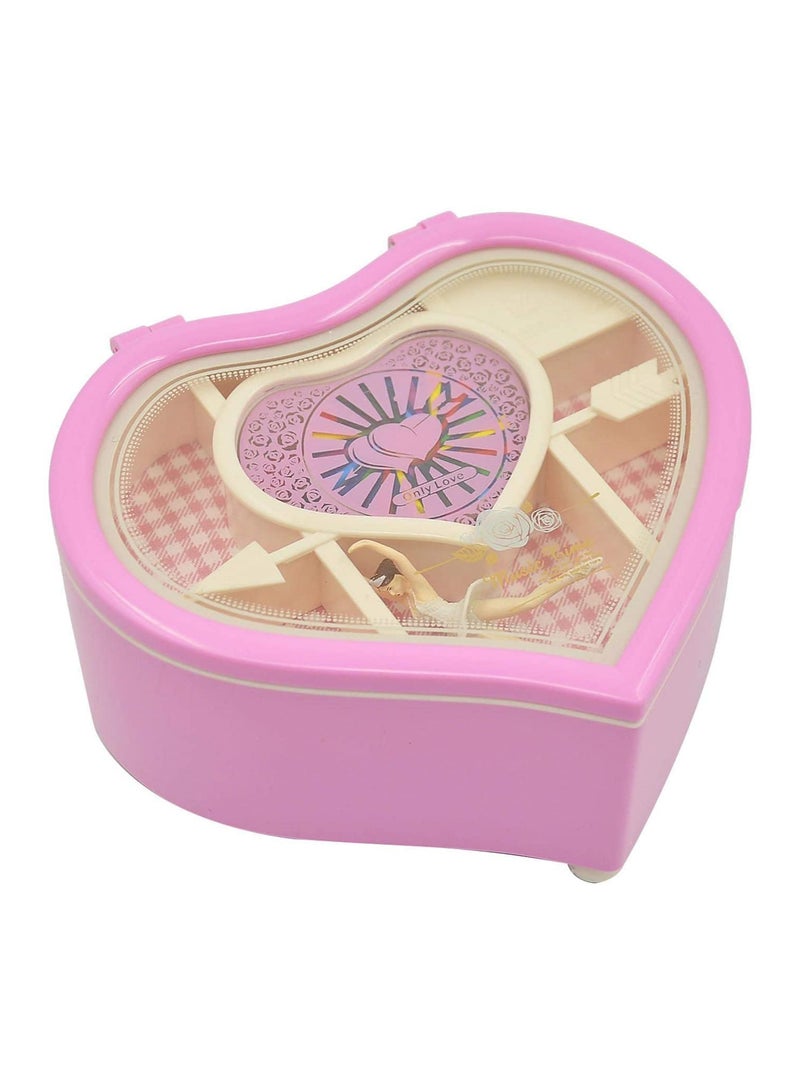 Heart Shaped Dancing Ballerina Music Box Pink Musical Jewelry Box for Girls Kids Perfect Gift for Eid Christmas Birthday Classic Hand Cranked Jewelry Storage for Earrings Bracelets  - Image 2