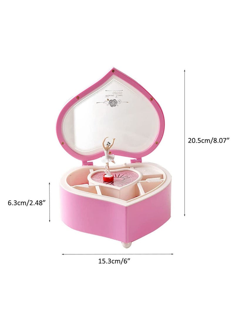 Heart Shaped Dancing Ballerina Music Box Pink Musical Jewelry Box for Girls Kids Perfect Gift for Eid Christmas Birthday Classic Hand Cranked Jewelry Storage for Earrings Bracelets  - Image 3
