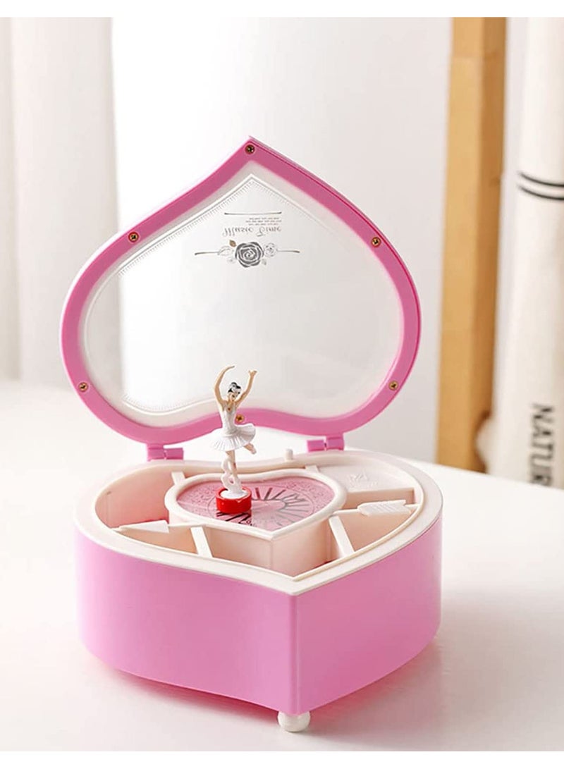 Heart Shaped Dancing Ballerina Music Box Pink Musical Jewelry Box for Girls Kids Perfect Gift for Eid Christmas Birthday Classic Hand Cranked Jewelry Storage for Earrings Bracelets  - Image 4
