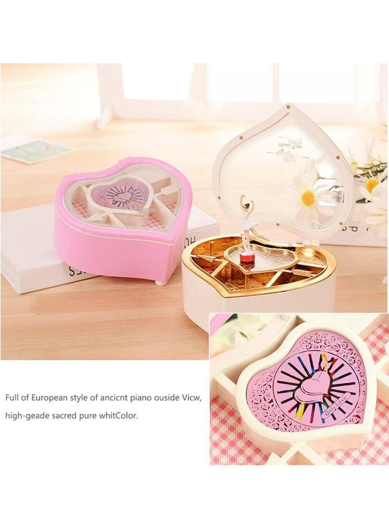 Heart Shaped Dancing Ballerina Music Box Pink Musical Jewelry Box for Girls Kids Perfect Gift for Eid Christmas Birthday Classic Hand Cranked Jewelry Storage for Earrings Bracelets  - Image 5