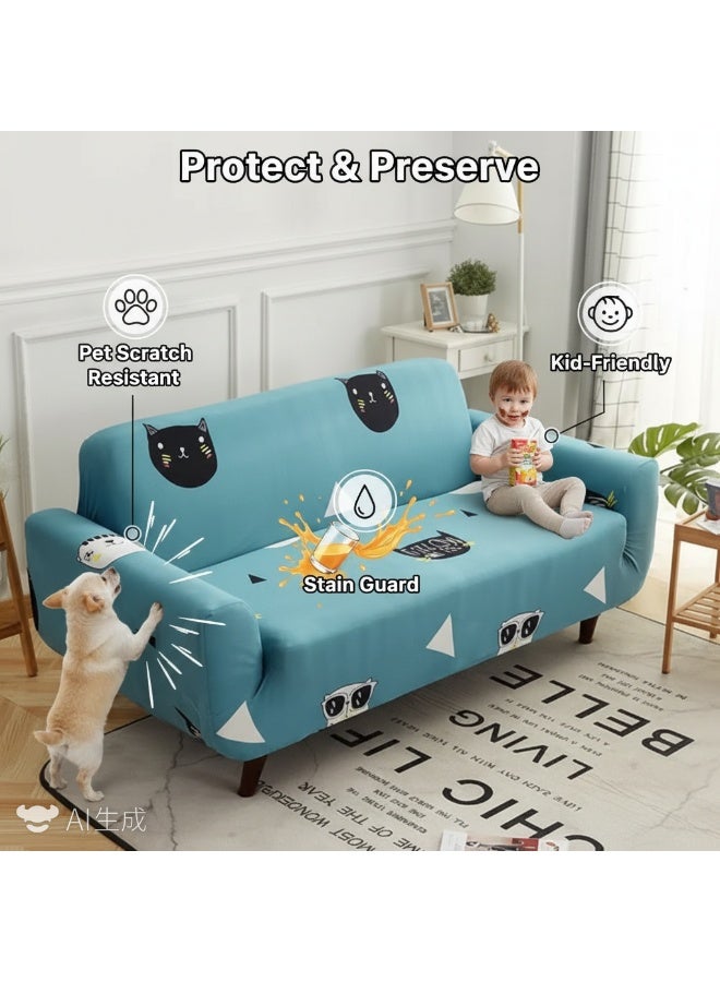 Bluejw 3-Seater Sofa Cover,Stretchable Couch Slipcover,Arm Chair Cover,Furniture Protector From Pets,Dogs,Cats,Kids MessWashable Couch Elastic Bottom Pattern For Living Room,Bedroom,Cartoon Pattern Design - Image 1
