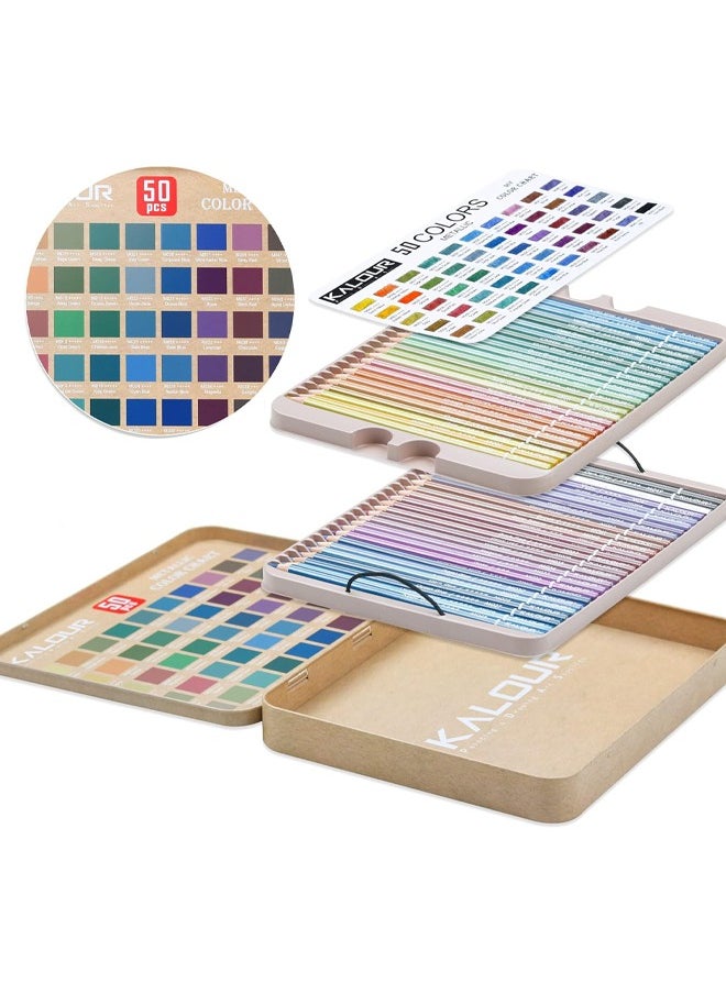 KALOUR 50 Piece Metallic Colored Pencils, Soft Core with Vibrant Color,Ideal for Drawing, Blending, Sketching, Shading, Coloring for Adults Kids Beginners