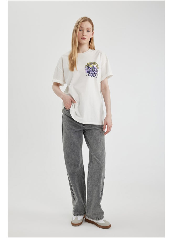 DeFacto - Woman Oversize Fit Knitted Short Sleeve T-Shirt - Image 1