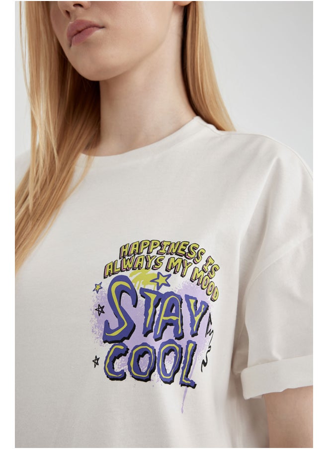 DeFacto - Woman Oversize Fit Knitted Short Sleeve T-Shirt - Image 1