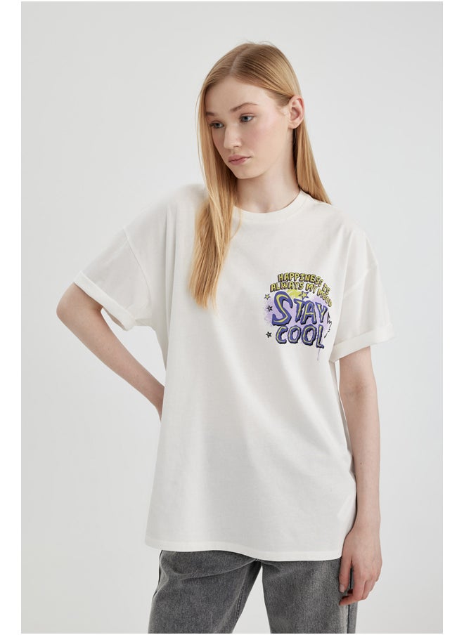 DeFacto - Woman Oversize Fit Knitted Short Sleeve T-Shirt - Image 1