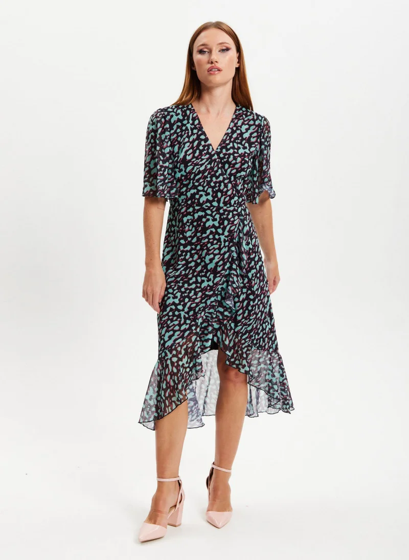 Liquorish Animal Print Dress - Blue
