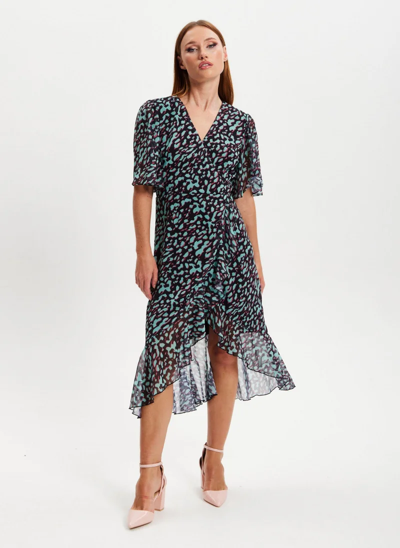 Liquorish Animal Print Dress - Blue