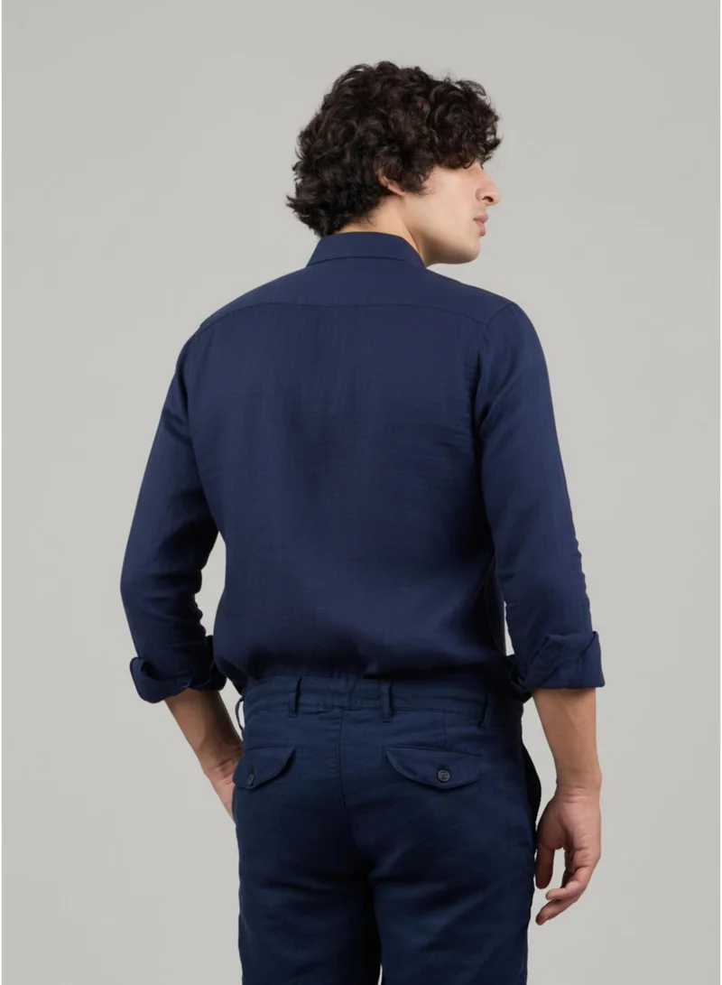 Just Nature Navy 100% Linen Classic Fit Shirt for Men | Best Price UAE