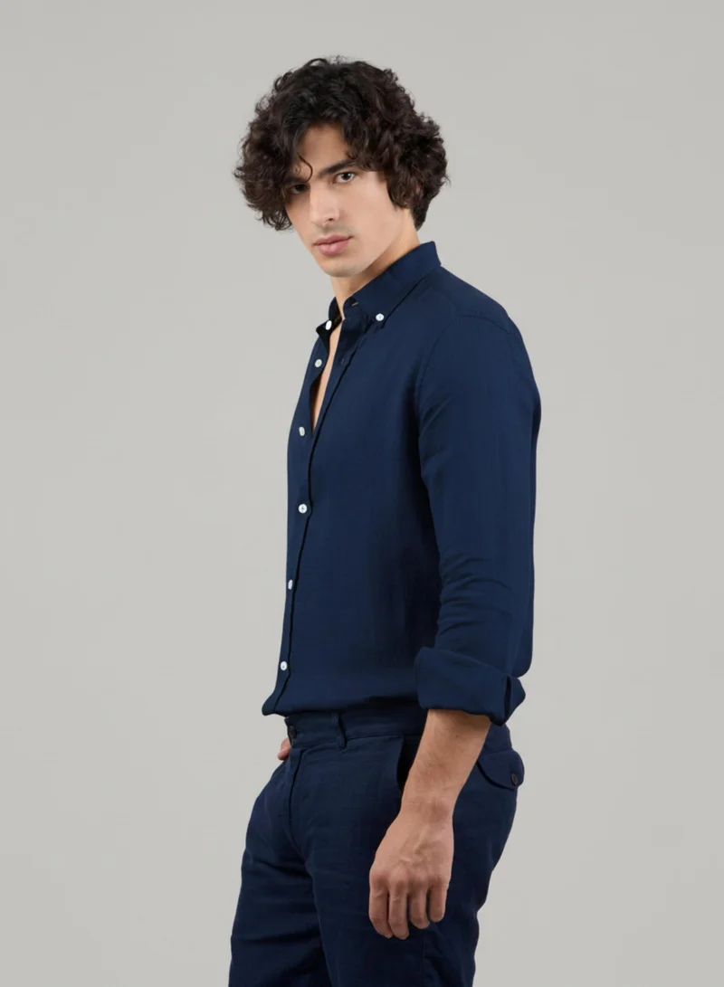 Just Nature Navy 100% Linen Classic Fit Shirt for Men | Best Price UAE