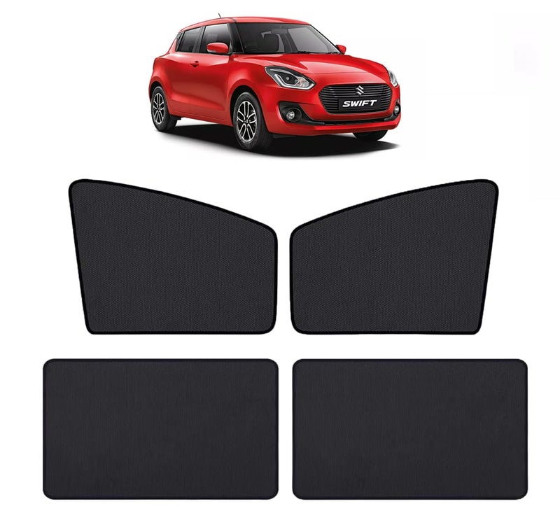Auto Hub Nylon Car Window Sunshade/Curtains Compatible with Maruti Swift (Model : 2018-2023) - Pack of 4, Swift Sun Shade (Maruti, Black) - Image 1