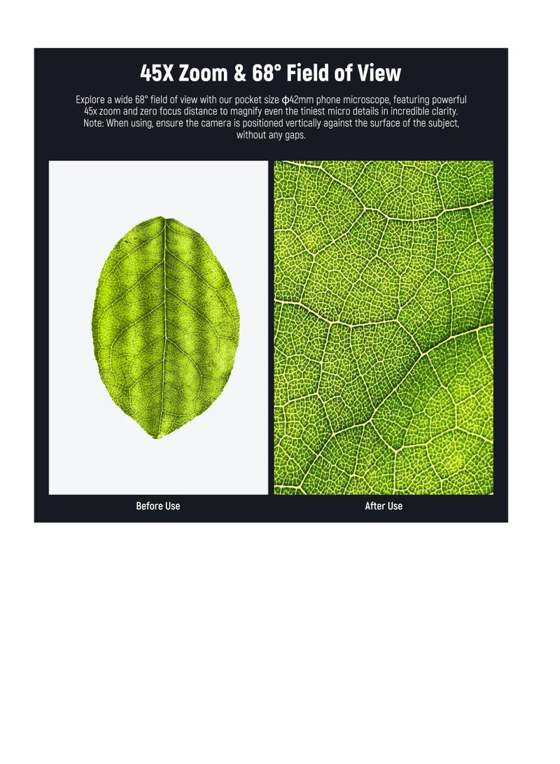 45 X Phone Microscope Only for 17mm Thread Backplate, with iPhone Samsung Cage with 17mm Lens Adapter, Rechargeable Close Up Zoom Lens with 50mAh Battery,  LED Light, Type C Cable - Image 2