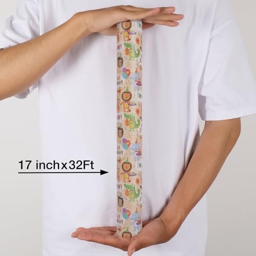Aimyoo Safari Animals Kids Kraft Birthday Wrapping Paper Jumbo Roll Cute Happy Birthday Gift Wrap Paper 17 in x 32 ft - Image 3