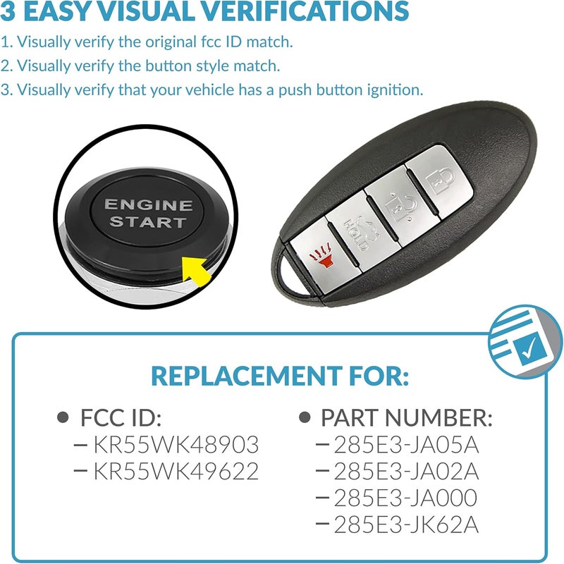 Keyless2Go Replacement Proximity Smart Keyless Remote Fob for KR55WK48903 KR55WK49622 (2 Pack) - Image 3