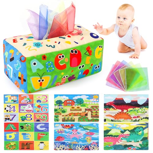 URMYWO Baby Tissue Box Toy - Montessori Baby Toys for 6-12 Months 1 Year Old Boy Girl - Soft Crinkle Sensory Toys for Infant Toddlers - Easter Basket Essentials Stuffers - Baby Boy Girl Gifts - Image 1