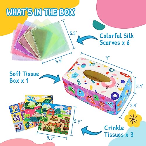 URMYWO Baby Tissue Box Toy - Montessori Baby Toys for 6-12 Months 1 Year Old Boy Girl - Soft Crinkle Sensory Toys for Infant Toddlers - Easter Basket Essentials Stuffers - Baby Boy Girl Gifts - Image 4