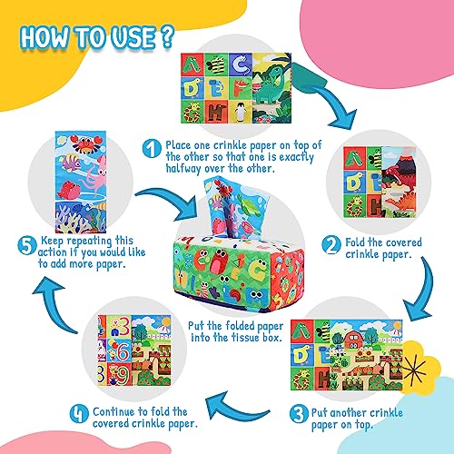 URMYWO Baby Tissue Box Toy - Montessori Baby Toys for 6-12 Months 1 Year Old Boy Girl - Soft Crinkle Sensory Toys for Infant Toddlers - Easter Basket Essentials Stuffers - Baby Boy Girl Gifts - Image 3
