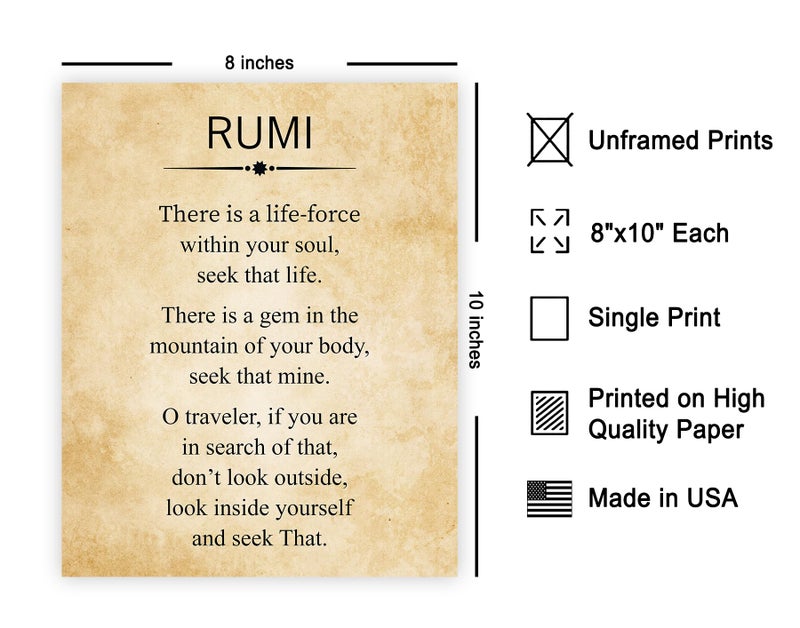 Poster Master Rumi Poster - Rumi Poem Print - Motivational Quote Art - Finding Your Passion Art - Graduation Gift for Men, Women - Inspiring Decor for Dorm, Office, Classroom - 8x10 UNFRAMED Wall Art - Image 2