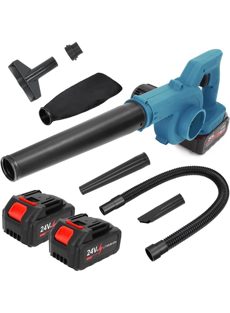 فكسر منفاخ أوراق يدوي لاسلكي ٢٤ فولت مع بطاريتين وشاحن - محرك توربو كهربائي بدون فرشاة، منفاخ ومكنسة كهربائية ٢ في ١ لتنظيف الحدائق والفناء والشرفات والمرآب - Image 1