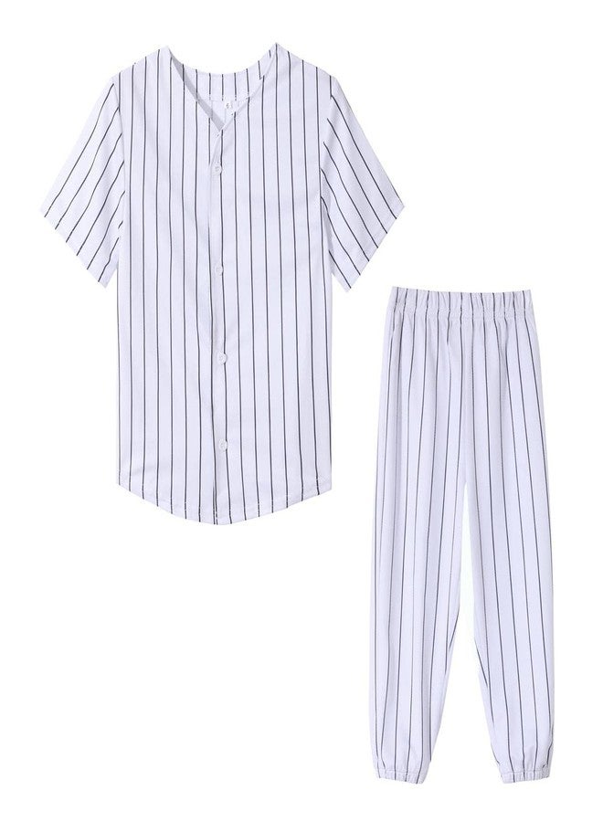 Mowbeat Baby Boy Baseball Jersey Shorts Sets Kid's Solid Color Stripe Outfit Jersey Shirt Elastic Waist Trousers 2PCS (Pants Suit,6Years,6 Years,Baby Boys,Unisex,Little Kid,US,Age,US,6 Years) - Image 1