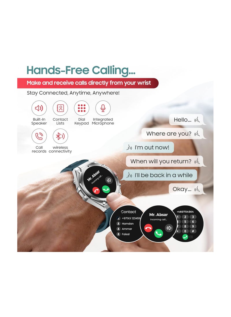 SWISS MILITARY - Swiss Military DOM6 Smartwatch 1.43" AMOLED, Bluetooth Calling, Multi Language, Health & Sports Tracking, Wireless Charging, 7 Days Battery, IP67, iOS/Android Compatible, Silver Frame with Green Strap - Image 1