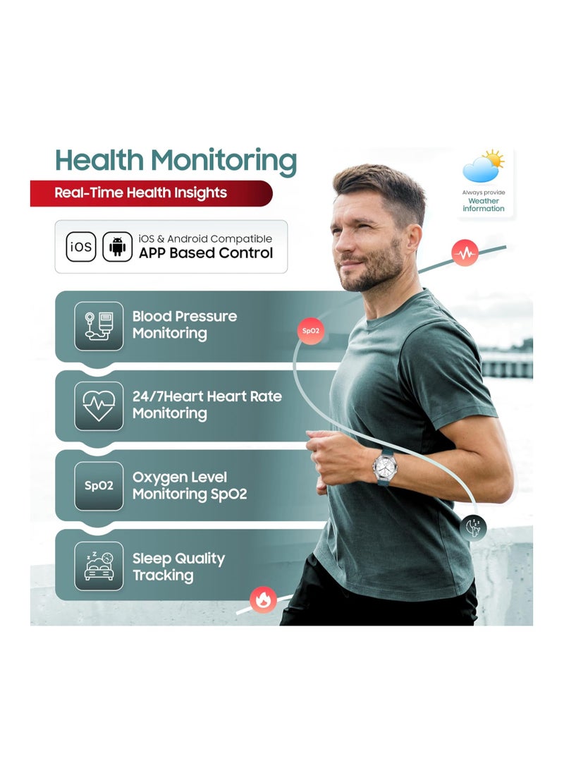 SWISS MILITARY - Swiss Military DOM6 Smartwatch 1.43" AMOLED, Bluetooth Calling, Multi Language, Health & Sports Tracking, Wireless Charging, 7 Days Battery, IP67, iOS/Android Compatible, Silver Frame with Green Strap - Image 1