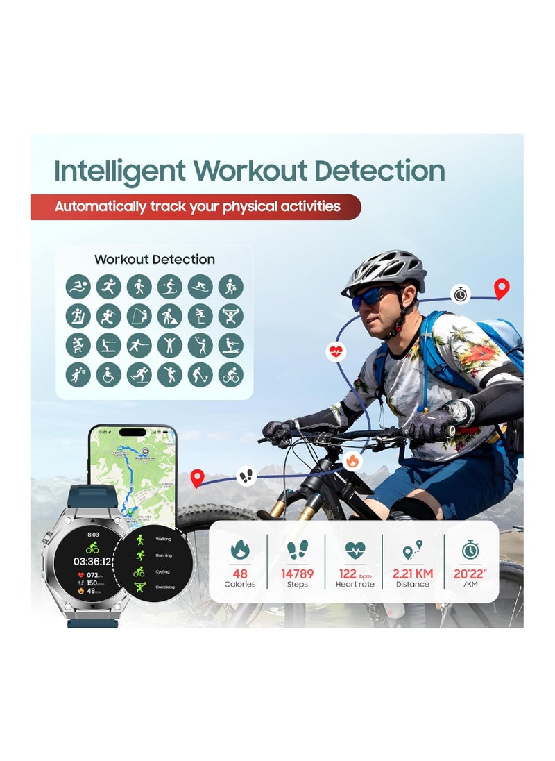 SWISS MILITARY - Swiss Military DOM6 Smartwatch 1.43" AMOLED, Bluetooth Calling, Multi Language, Health & Sports Tracking, Wireless Charging, 7 Days Battery, IP67, iOS/Android Compatible, Silver Frame with Green Strap - Image 1