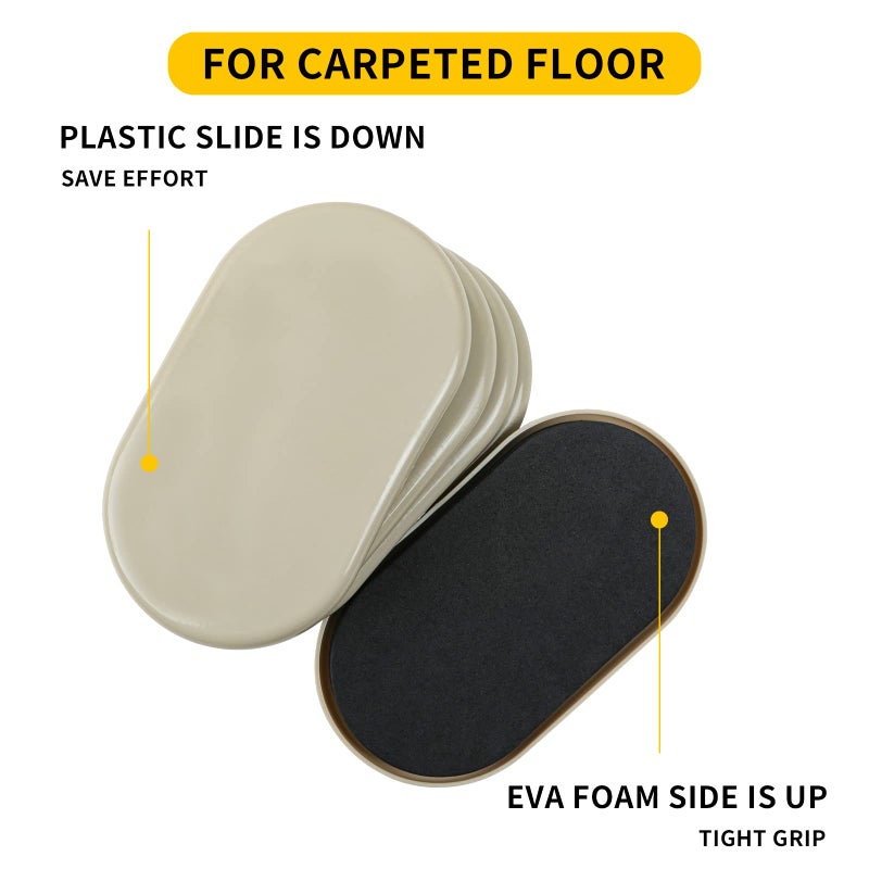 New Space Furniture Sliders 8Pcs 3 1/2"" X 6"" Oval Reusable Furniture Sliders For Carpet Heavy-Duty Furniture Movers Sliders - Move Furniture Easily & Protect The Furniture And Carpet. - Image 3