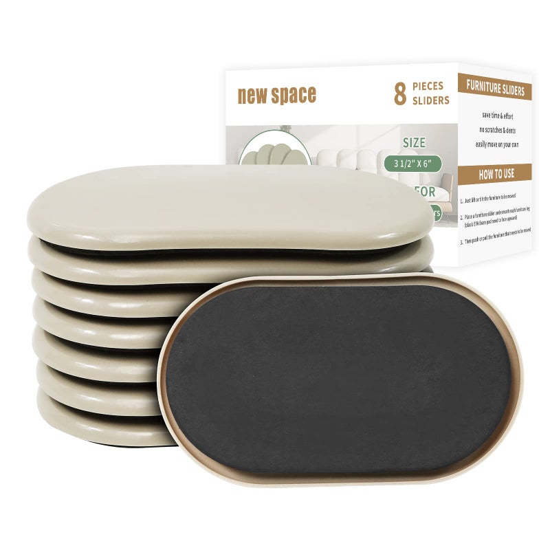 New Space Furniture Sliders 8Pcs 3 1/2"" X 6"" Oval Reusable Furniture Sliders For Carpet Heavy-Duty Furniture Movers Sliders - Move Furniture Easily & Protect The Furniture And Carpet. - Image 1