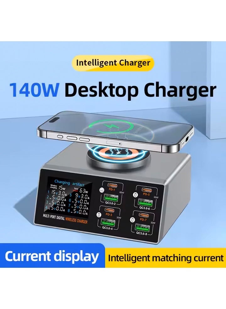 general 140W 8 Ports All-in-One Magnetic Wireless USB Charging Station Digital Display PD 65W Type C Computer Charger Cell Phone Charger - Image 3