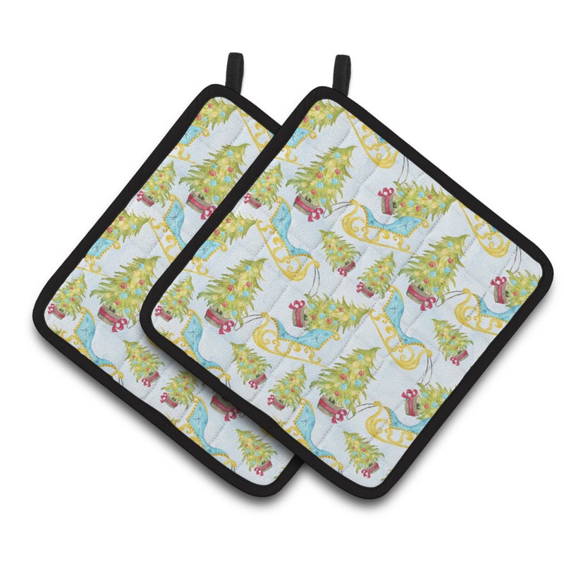 Caroline's Treasures ""Caroline's Treasures Christmas Tree and Sleigh Decorated Pot Holder  7.5"""" x 7.5""""  Multicolor"" 