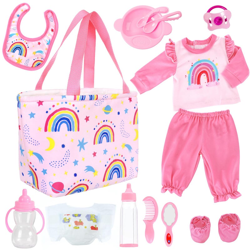 UNICORN ELEMENT 13 Pcs Baby Doll Clothes and Accessories for 1418 inch Dolls Baby Doll Feeding and Caring Set with Baby Doll Diaper Bag Clothes Diapers Bottles Pacifier Best Gift for Kids - Image 2