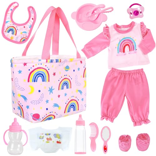 UNICORN ELEMENT 13 Pcs Baby Doll Clothes and Accessories for 1418 inch Dolls Baby Doll Feeding and Caring Set with Baby Doll Diaper Bag Clothes Diapers Bottles Pacifier Best Gift for Kids - Image 1