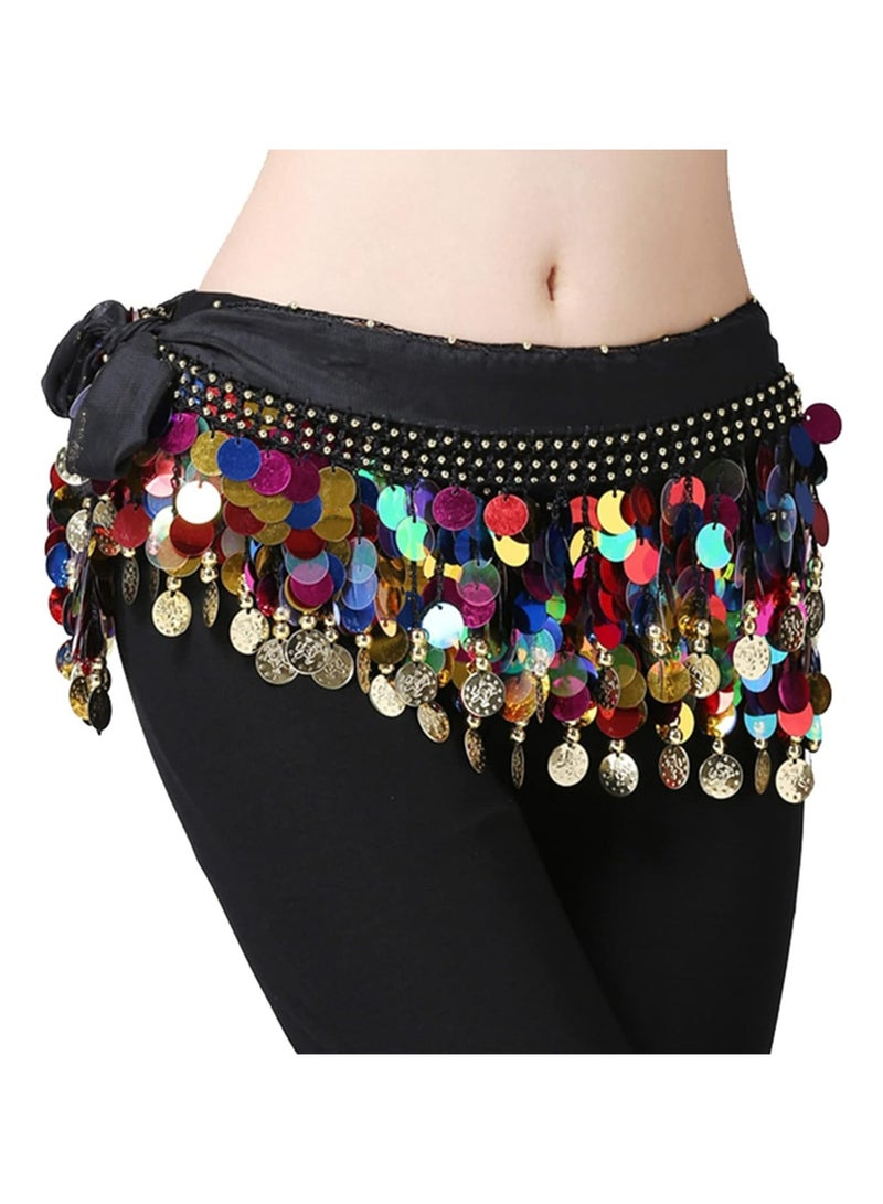 CMGTYYD Women Belly Dance Hip Scarf, Dancing Costumes 88 Colorful Gold Coins Hip Belt Skirt, Chiffon Dangling Belly Dance Waist Costume Belt for Women Girls  - Image 1