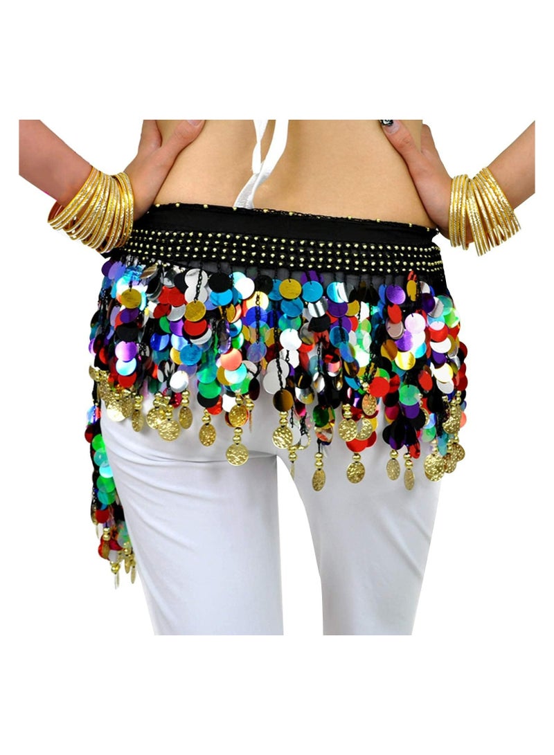 CMGTYYD Women Belly Dance Hip Scarf, Dancing Costumes 88 Colorful Gold Coins Hip Belt Skirt, Chiffon Dangling Belly Dance Waist Costume Belt for Women Girls  - Image 3