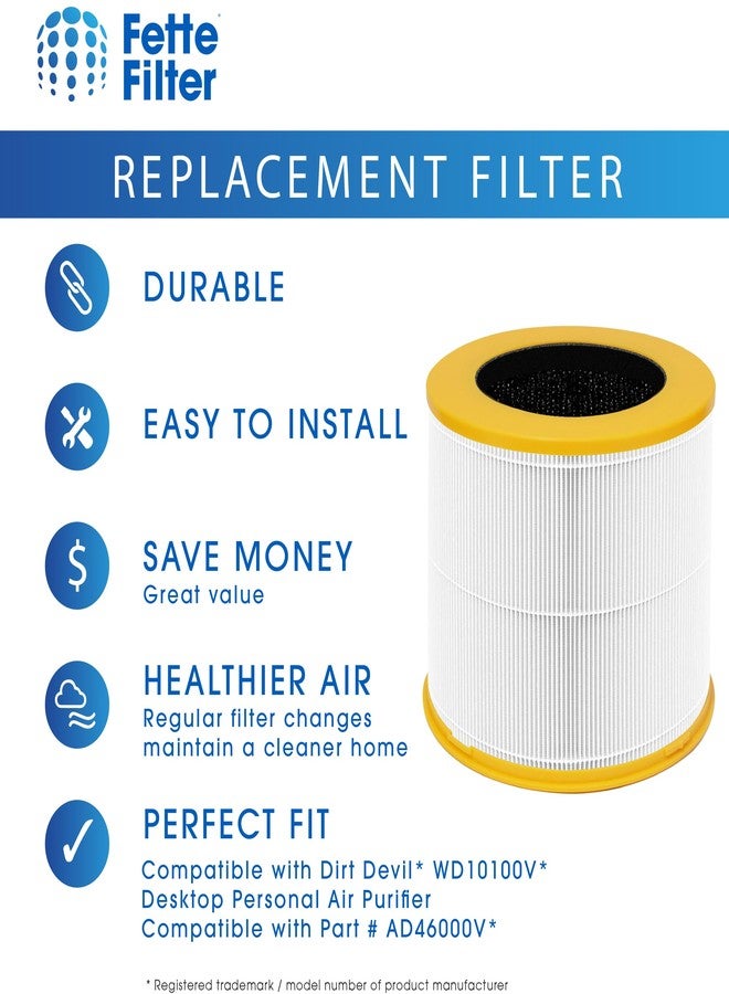 فيتي فلتر فلتر Fette - AD46000V فلتر بديل بتقنية HEPA H13 الحقيقية، متوافق مع جهاز تنقية الهواء الشخصي المكتبي Dirt Devil WD10100V. يتضمن فلترين بديلين. قارن بالرقم المرجعي AD46000V. - Image 4