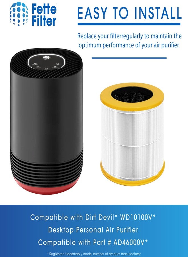 فيتي فلتر فلتر Fette - AD46000V فلتر بديل بتقنية HEPA H13 الحقيقية، متوافق مع جهاز تنقية الهواء الشخصي المكتبي Dirt Devil WD10100V. يتضمن فلترين بديلين. قارن بالرقم المرجعي AD46000V. - Image 5