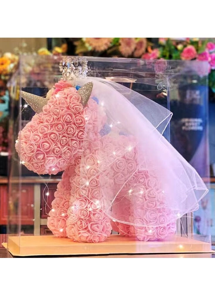 Via Saffi Rose Pink Unicorn Big Size 40cm,Artificial Flower Rose Unicorn,Gift for Girl Wowen in Party Birthday Valentine's Day Festival  - Image 1