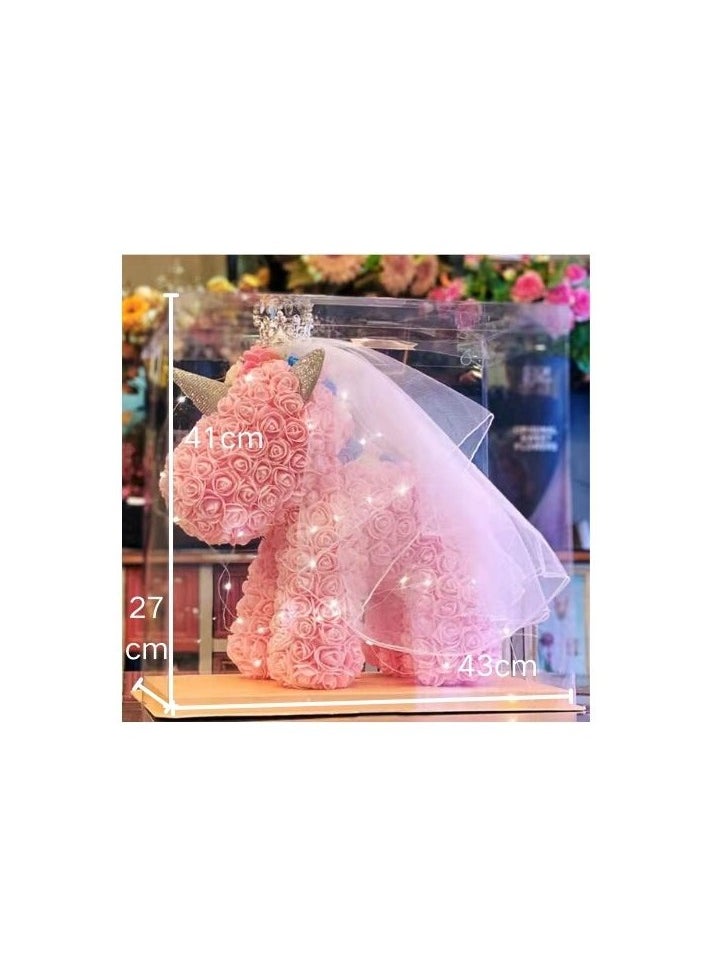 Via Saffi Rose Pink Unicorn Big Size 40cm,Artificial Flower Rose Unicorn,Gift for Girl Wowen in Party Birthday Valentine's Day Festival  - Image 2