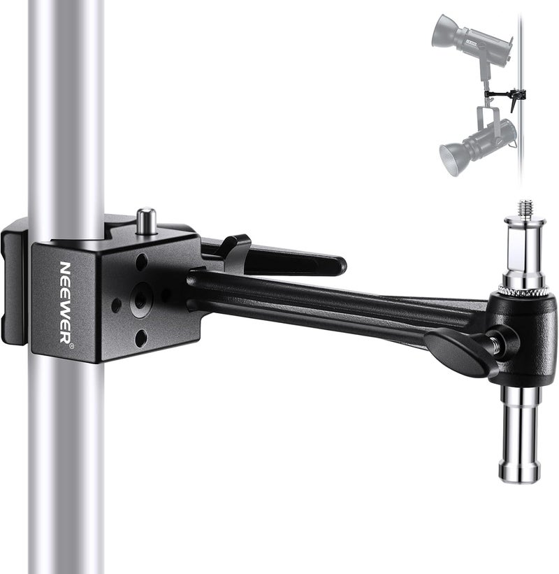 NEEWER Super Clamp with 6" Extension Arm, 5/8" Stud, 2.4" Jaw Grip Heavy Duty Crab Pole Clamp for Round Pipe Flat Surface, for Photography Studio Camera Lighting Mounting, Max Load 33lb/15kg - Image 1
