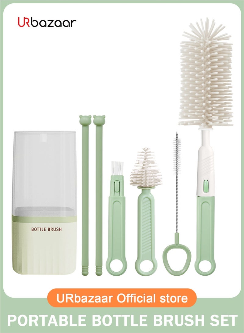 URbazaar 6 In 1 Baby Bottle Cleaner Kit With Silicone Brush, Nipple Brush, Straw Brush, Drying Rack - Image 1