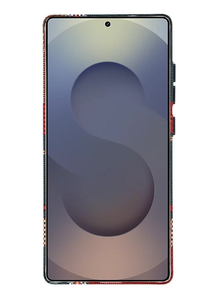 ICARLUS For Samsung Galaxy S25 Ultra Magnetic Case Water Transfer Printing Metal Frame PC Phone Back Cover - Checkered Red - Image 3