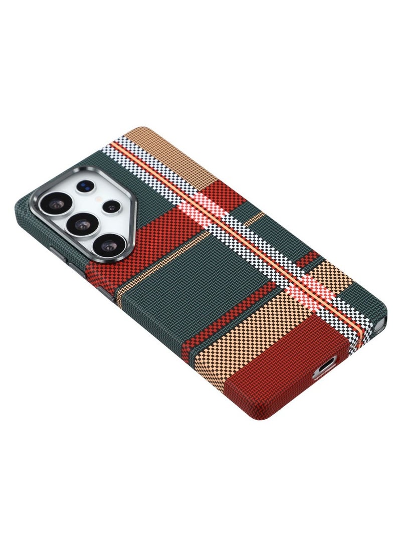 ICARLUS For Samsung Galaxy S25 Ultra Magnetic Case Water Transfer Printing Metal Frame PC Phone Back Cover - Checkered Red - Image 4