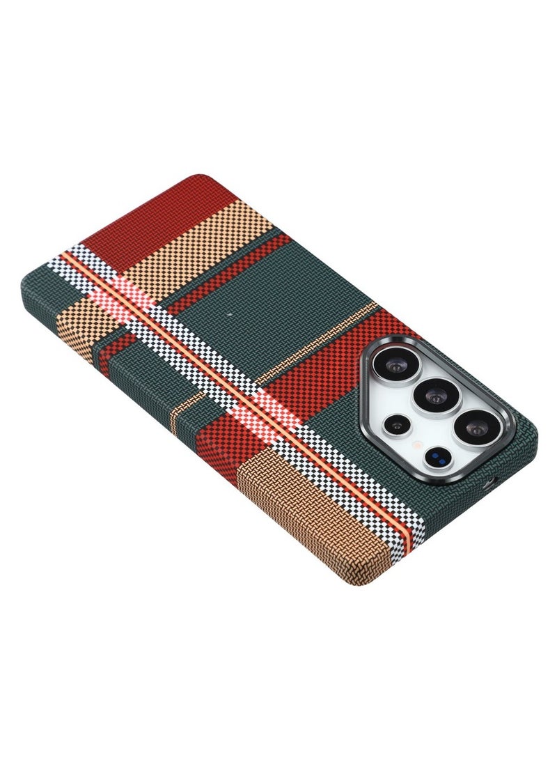ICARLUS For Samsung Galaxy S25 Ultra Magnetic Case Water Transfer Printing Metal Frame PC Phone Back Cover - Checkered Red - Image 5