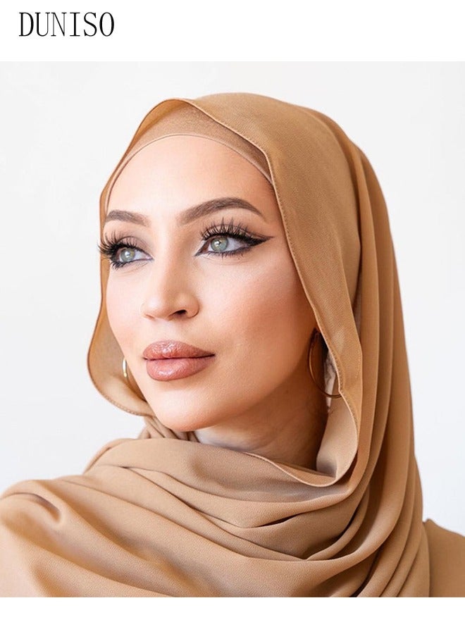 DUNISO Hijab for Women Muslim Cotton Hijab Fashion Hijab Scarf, Elegant Modest Muslim Islamic Ramadan Soft Lightweight Jersey Hijab Long Scarf - Image 4