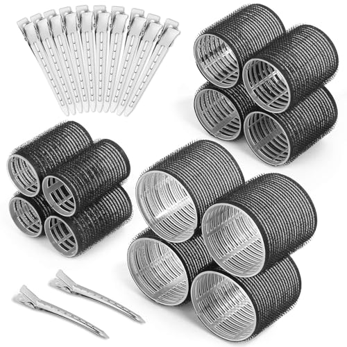Spoken Self Grip Hair Rollers for Women Girls 24 Pcs Set with 12Pcs Heatless Hair Rollers 3 Sizes (4 Jumbo, 4 Large & 4 Medium) and 12 Pcs Hair Clips for Long Short Thick Fine Thin Hair Volume (Black) - Image 1